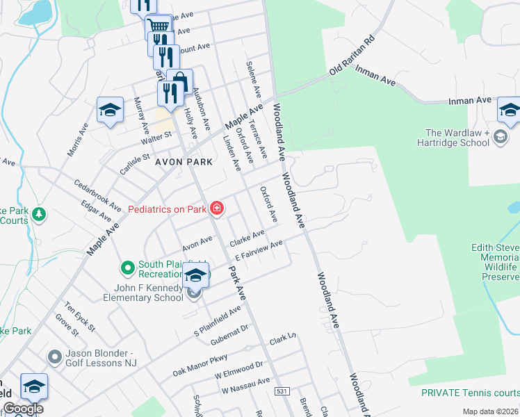 map of restaurants, bars, coffee shops, grocery stores, and more near 2508 Linden Avenue in South Plainfield
