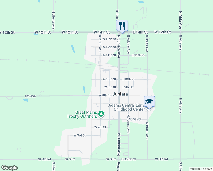 map of restaurants, bars, coffee shops, grocery stores, and more near 901-999 North Blue River Avenue in Juniata