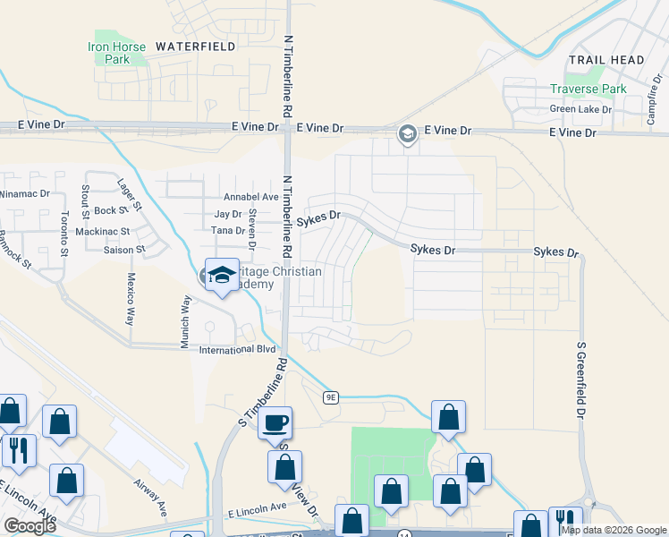 map of restaurants, bars, coffee shops, grocery stores, and more near 502 Vicot Way in Fort Collins