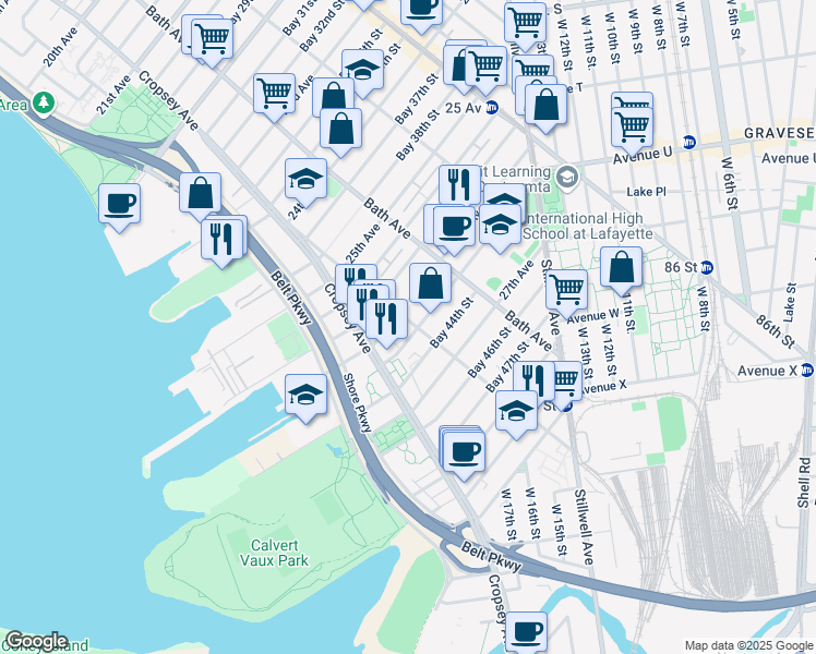 map of restaurants, bars, coffee shops, grocery stores, and more near 2570 Harway Avenue in Brooklyn