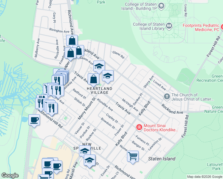 map of restaurants, bars, coffee shops, grocery stores, and more near 144 Keating Place in Staten Island