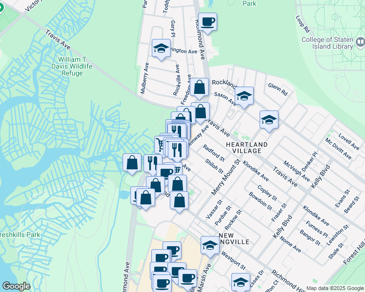 map of restaurants, bars, coffee shops, grocery stores, and more near 2275 Richmond Avenue in Staten Island
