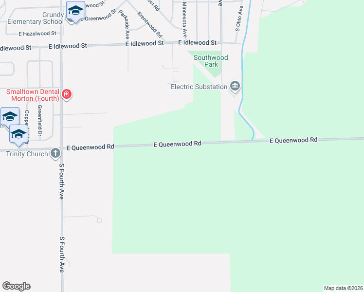 map of restaurants, bars, coffee shops, grocery stores, and more near 801 East Queenwood Road in Morton