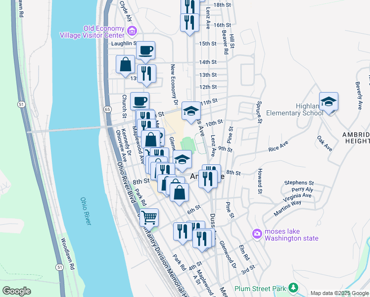 map of restaurants, bars, coffee shops, grocery stores, and more near in Ambridge