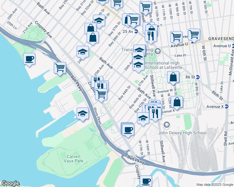 map of restaurants, bars, coffee shops, grocery stores, and more near 195 Bay 43rd Street in Brooklyn