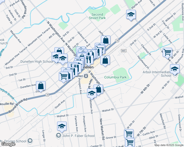 map of restaurants, bars, coffee shops, grocery stores, and more near in Dunellen