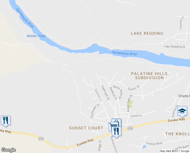 map of restaurants, bars, coffee shops, grocery stores, and more near 820 Hallmark Drive in Redding