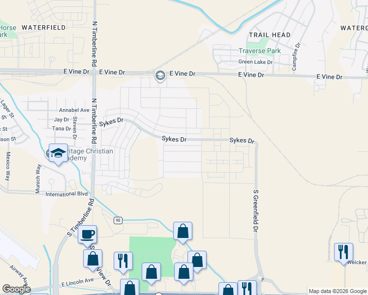 map of restaurants, bars, coffee shops, grocery stores, and more near 3021 Sykes Drive in Fort Collins