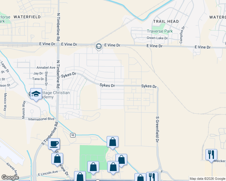 map of restaurants, bars, coffee shops, grocery stores, and more near 3021 Sykes Drive in Fort Collins