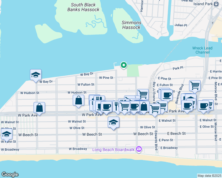 map of restaurants, bars, coffee shops, grocery stores, and more near 232 West Fulton Street in Long Beach