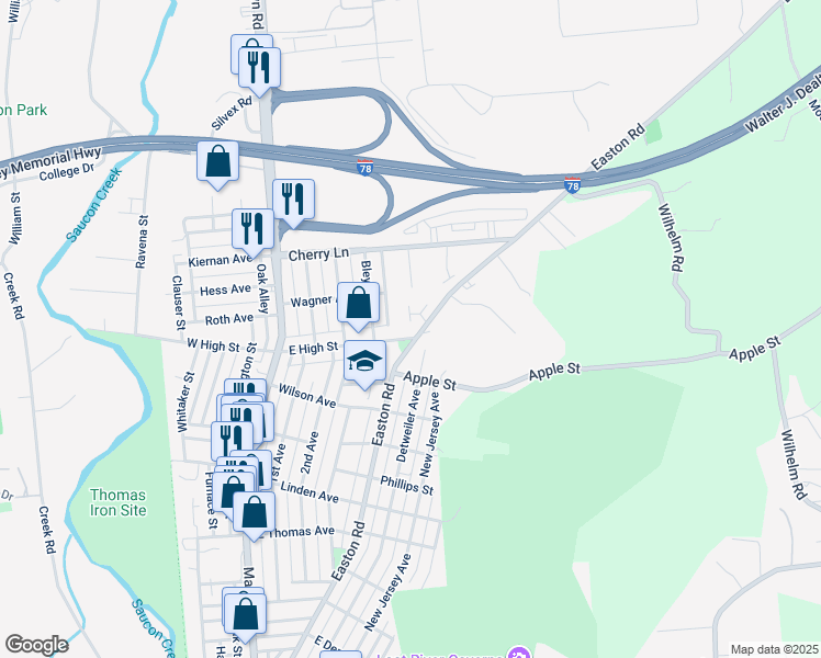map of restaurants, bars, coffee shops, grocery stores, and more near 300 Stonewood Lane in Hellertown