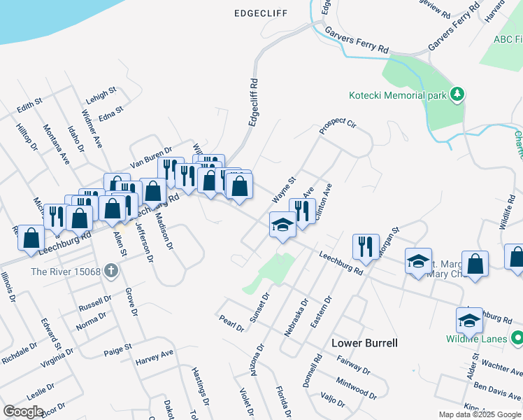 map of restaurants, bars, coffee shops, grocery stores, and more near 2845 Leechburg Road in New Kensington