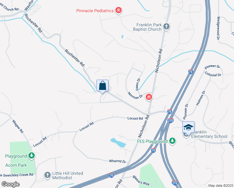 map of restaurants, bars, coffee shops, grocery stores, and more near 1414 Christa Court in Sewickley