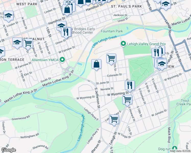 map of restaurants, bars, coffee shops, grocery stores, and more near 810 South Jefferson Street in Allentown
