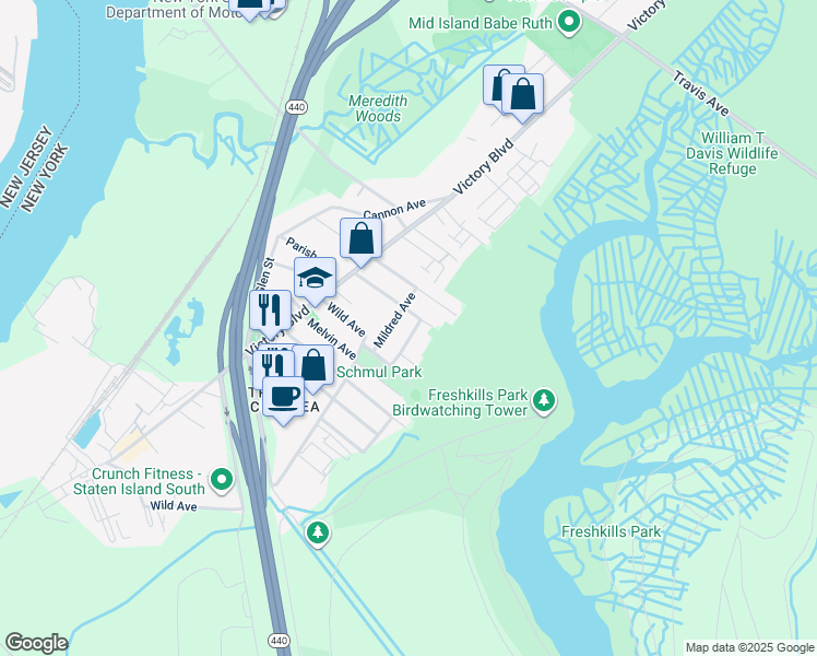 map of restaurants, bars, coffee shops, grocery stores, and more near 70 Shelley Avenue in Staten Island