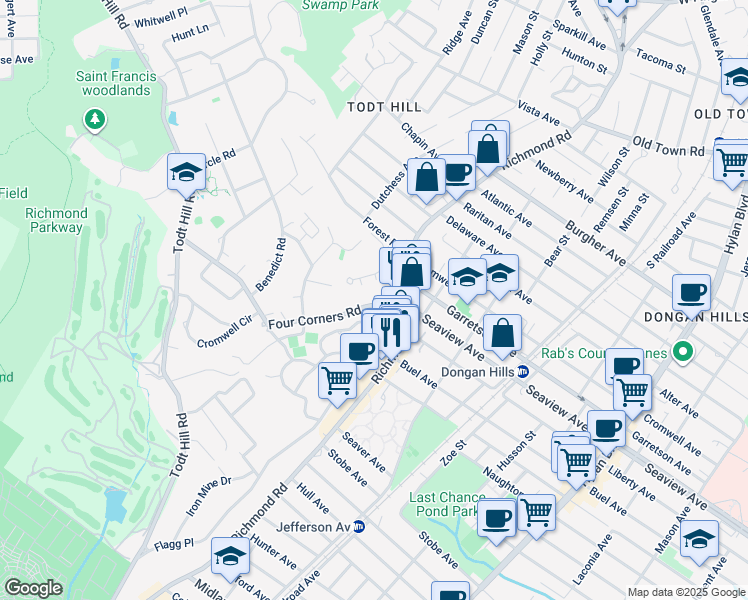map of restaurants, bars, coffee shops, grocery stores, and more near 66 Jenna Lane in Staten Island
