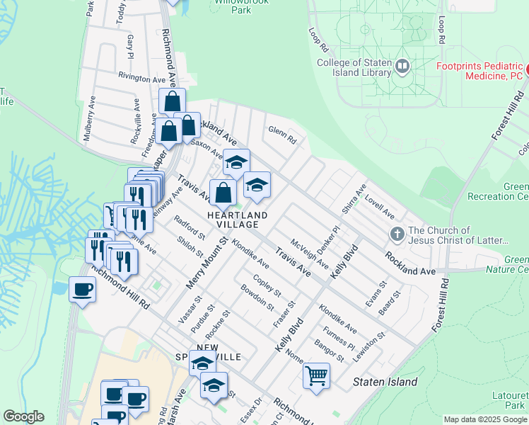 map of restaurants, bars, coffee shops, grocery stores, and more near 144 Keating Place in Staten Island