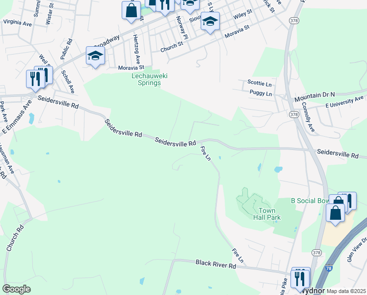 map of restaurants, bars, coffee shops, grocery stores, and more near 1419 Seidersville Road in Bethlehem
