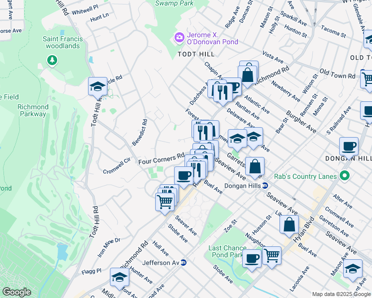 map of restaurants, bars, coffee shops, grocery stores, and more near 66 Jenna Lane in Staten Island