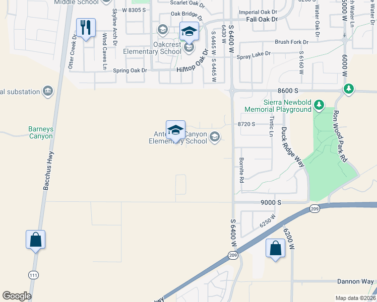 map of restaurants, bars, coffee shops, grocery stores, and more near 8800 South 6400 West in West Jordan