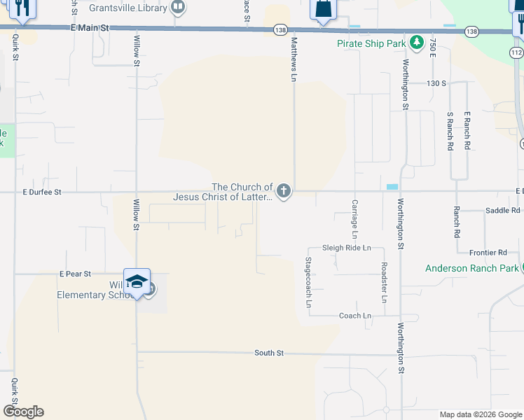 map of restaurants, bars, coffee shops, grocery stores, and more near 500 East Durfee Street in Grantsville