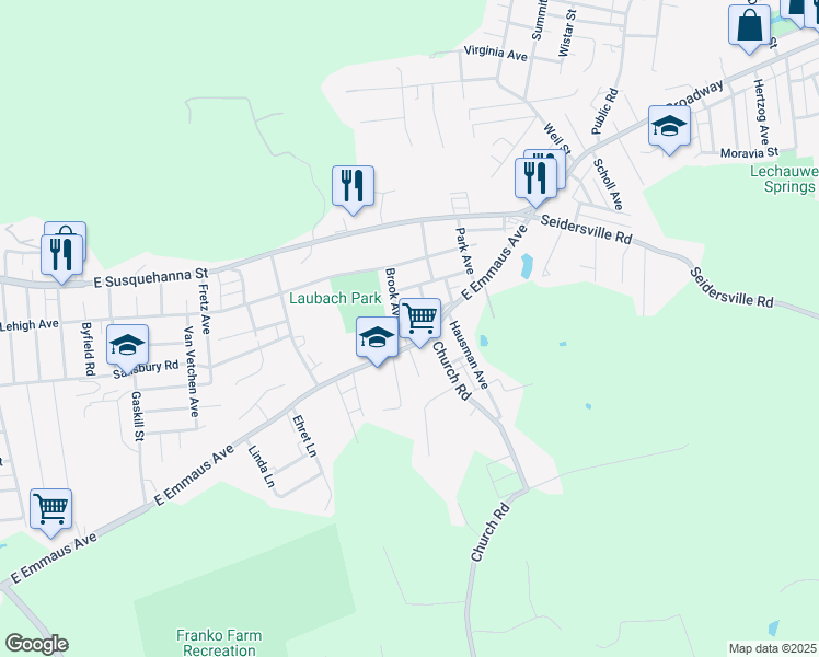 map of restaurants, bars, coffee shops, grocery stores, and more near 1705 Illingsworth Avenue in Allentown