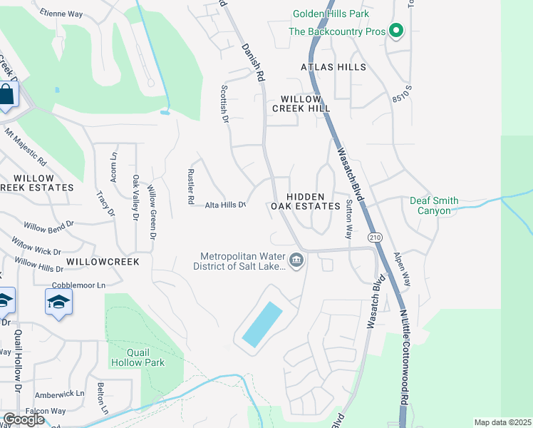 map of restaurants, bars, coffee shops, grocery stores, and more near 8778 Falcon Heights Lane in Sandy