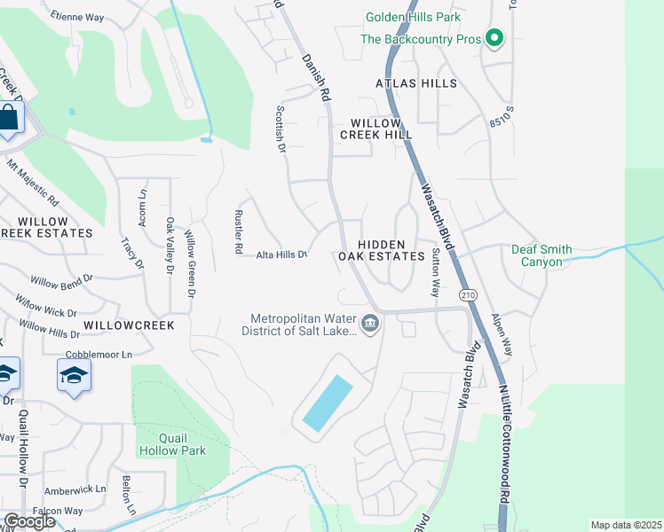 map of restaurants, bars, coffee shops, grocery stores, and more near 8778 Falcon Heights Lane in Sandy