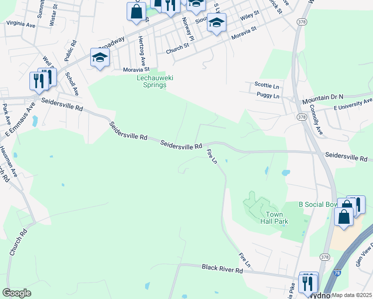 map of restaurants, bars, coffee shops, grocery stores, and more near 1419 Seidersville Road in Bethlehem