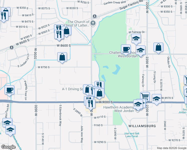 map of restaurants, bars, coffee shops, grocery stores, and more near 8805 South 2700 West in West Jordan