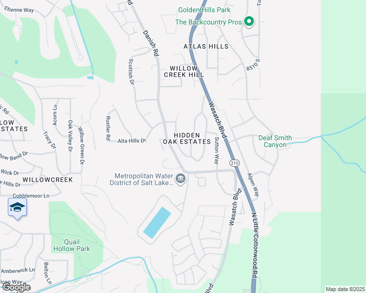map of restaurants, bars, coffee shops, grocery stores, and more near 8797 Hidden Oak Drive in Cottonwood Heights