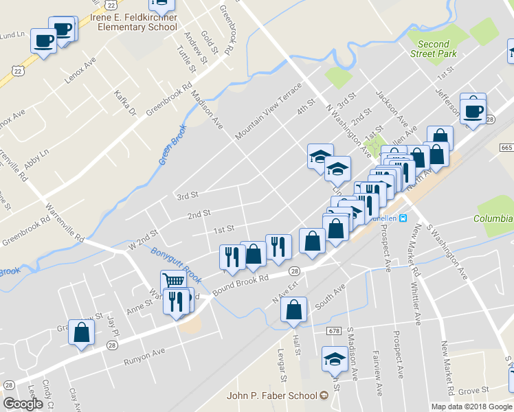 map of restaurants, bars, coffee shops, grocery stores, and more near 611 2nd Street in Dunellen