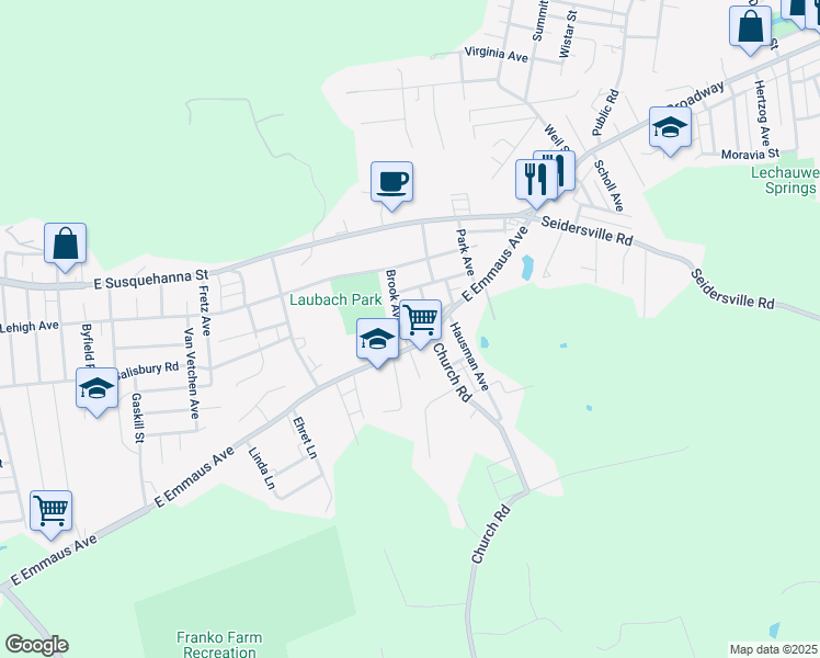 map of restaurants, bars, coffee shops, grocery stores, and more near 1705 Illingsworth Avenue in Allentown