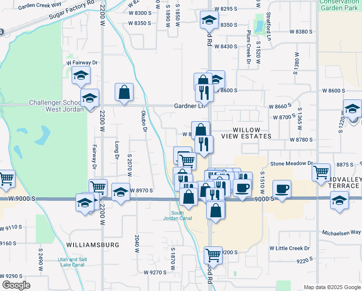 map of restaurants, bars, coffee shops, grocery stores, and more near 8799 South 1850 West in West Jordan