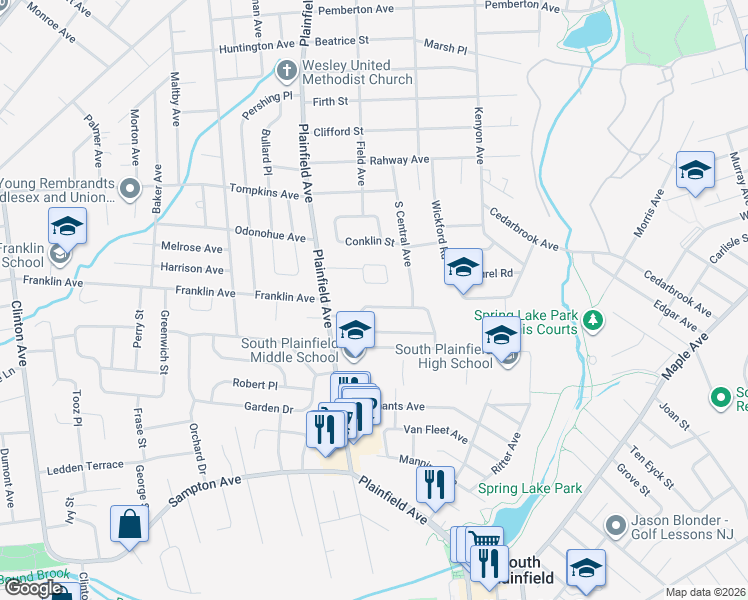 map of restaurants, bars, coffee shops, grocery stores, and more near 145 Madison Drive in South Plainfield