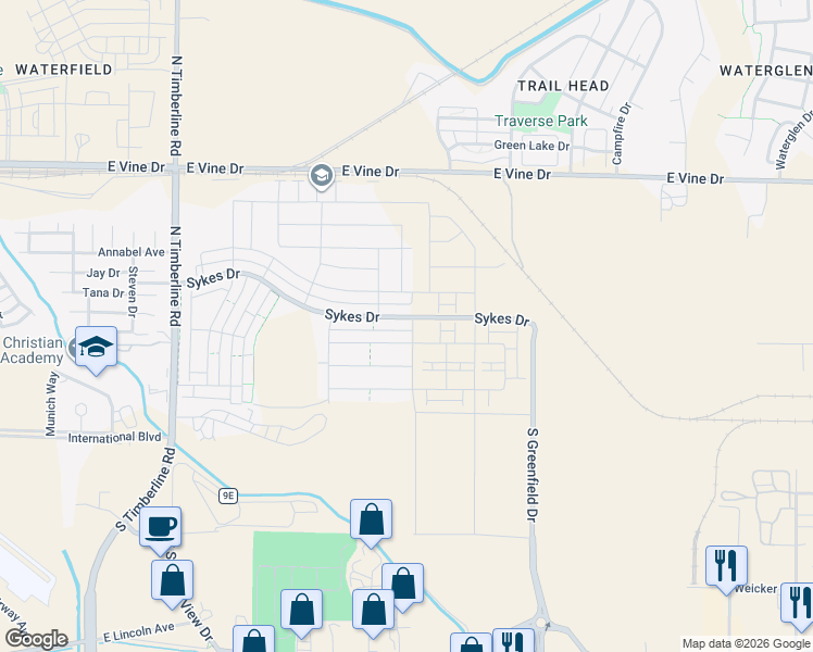 map of restaurants, bars, coffee shops, grocery stores, and more near 3051 Sykes Drive in Fort Collins
