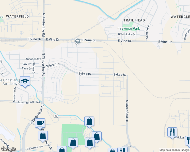 map of restaurants, bars, coffee shops, grocery stores, and more near 3021 Sykes Drive in Fort Collins