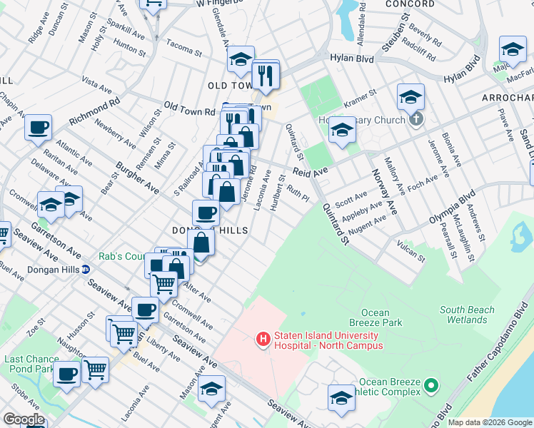 map of restaurants, bars, coffee shops, grocery stores, and more near 243 Hurlbert Street in Staten Island