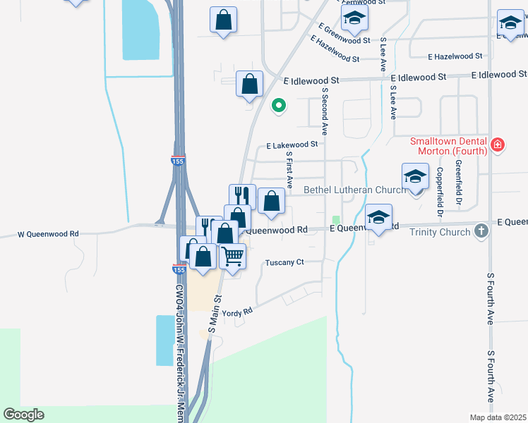 map of restaurants, bars, coffee shops, grocery stores, and more near 1810 South Main Street in Morton