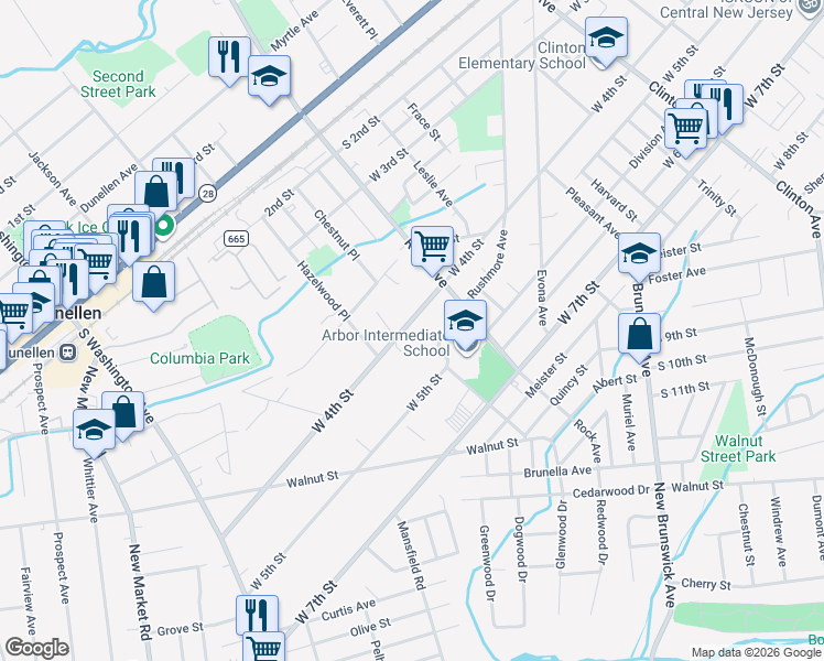 map of restaurants, bars, coffee shops, grocery stores, and more near 1731 West 4th Street in Piscataway