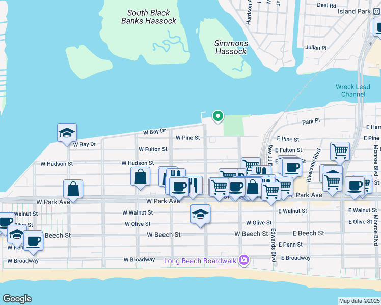 map of restaurants, bars, coffee shops, grocery stores, and more near 232 West Fulton Street in Long Beach