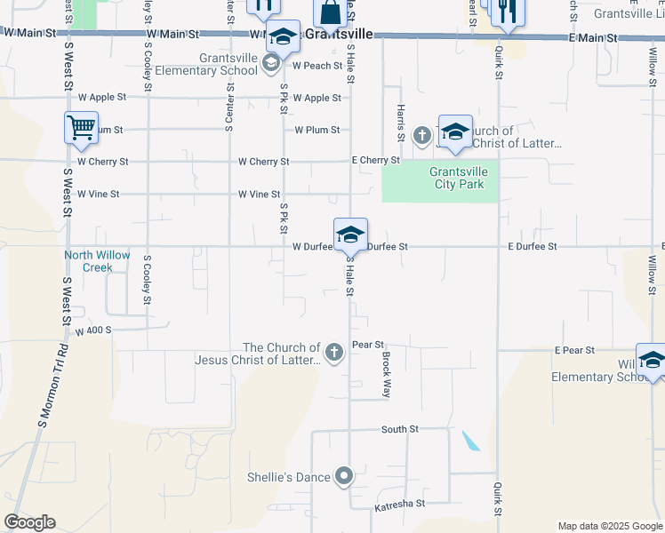 map of restaurants, bars, coffee shops, grocery stores, and more near 318 South Hale Street in Grantsville
