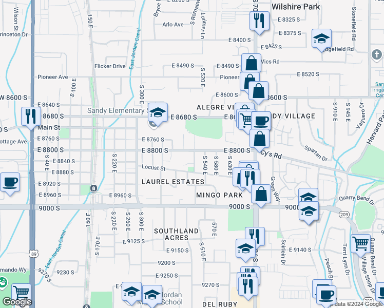 map of restaurants, bars, coffee shops, grocery stores, and more near 486 E 8800 S in Sandy
