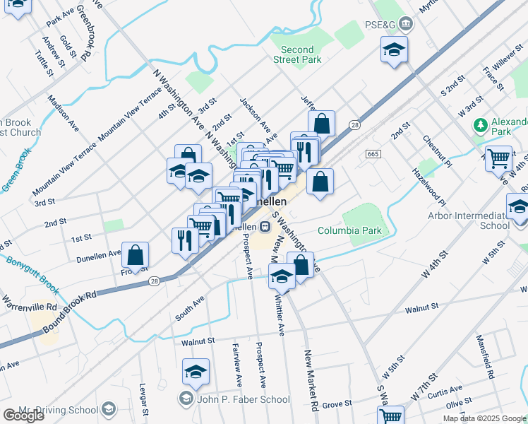 map of restaurants, bars, coffee shops, grocery stores, and more near 305 North Avenue in Dunellen