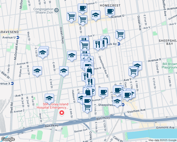 map of restaurants, bars, coffee shops, grocery stores, and more near 2671 Coney Island Avenue in Brooklyn