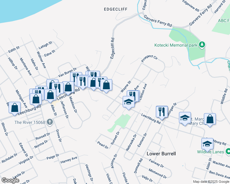 map of restaurants, bars, coffee shops, grocery stores, and more near 2845 Leechburg Road in New Kensington