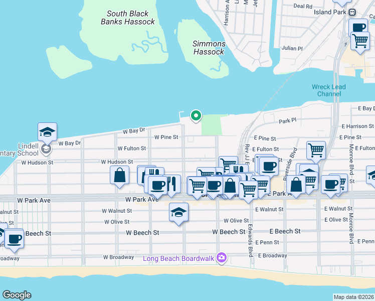 map of restaurants, bars, coffee shops, grocery stores, and more near 574 Magnolia Boulevard in Long Beach