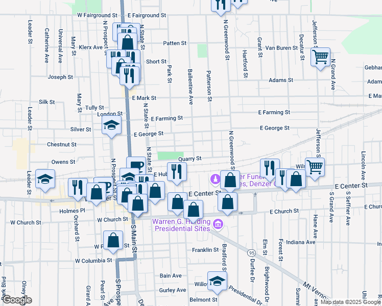 map of restaurants, bars, coffee shops, grocery stores, and more near 233 Ballentine Avenue in Marion