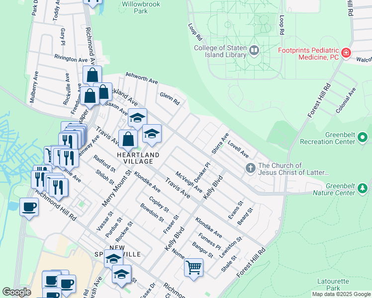 map of restaurants, bars, coffee shops, grocery stores, and more near 1104 Rockland Avenue in Staten Island