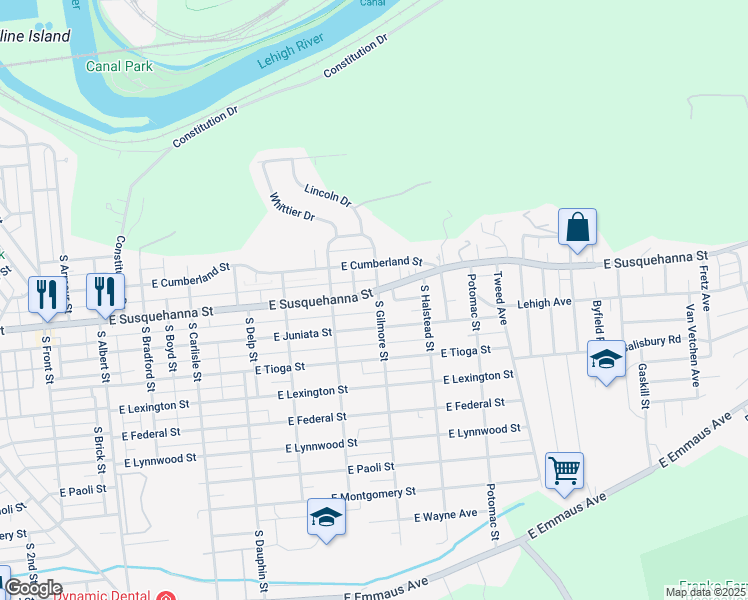 map of restaurants, bars, coffee shops, grocery stores, and more near 638 State Route 2004 in Allentown